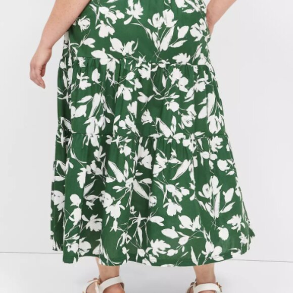 Lane Bryant Poplin Pull-On Maxi Skirt, green floral, size 22/24 - Picture 3 of 5